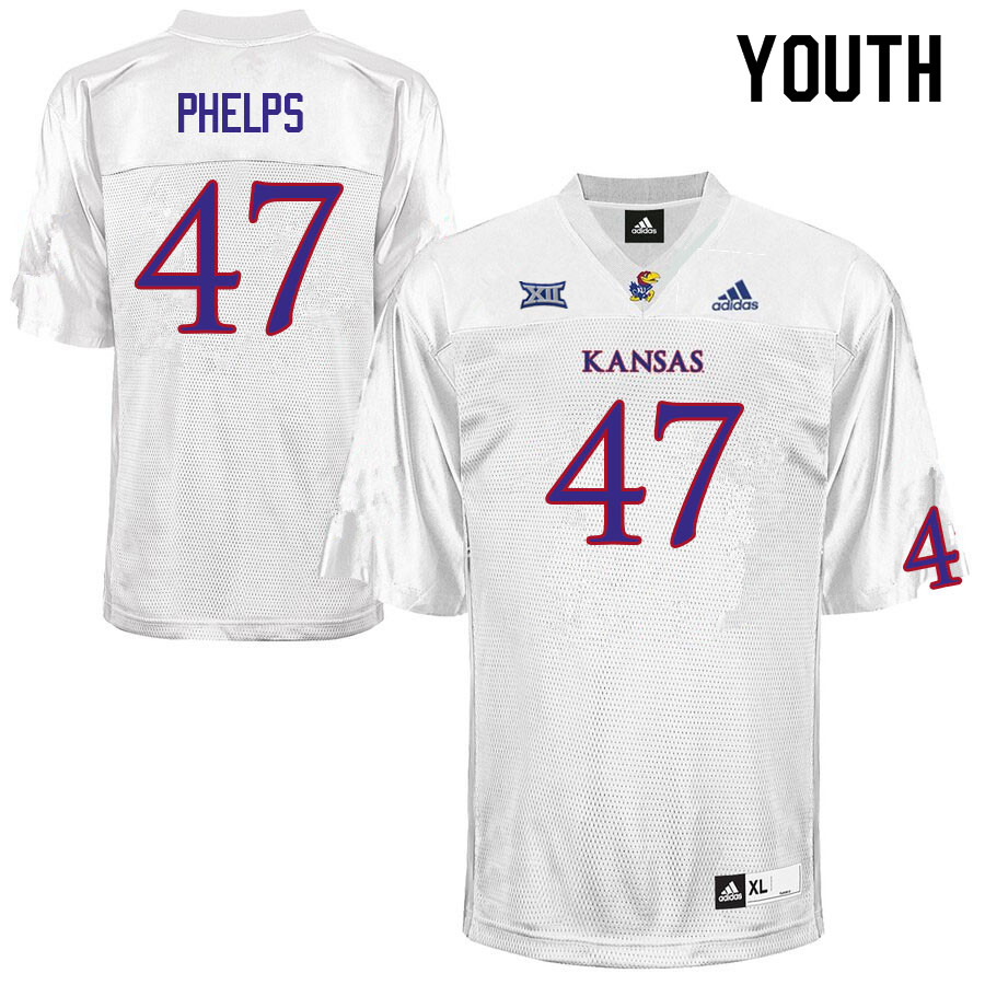Youth #47 Lonnie Phelps Kansas Jayhawks College Football Jerseys Sale-White